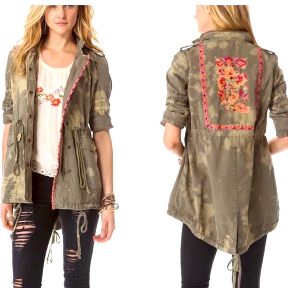 Free people embroidered green jacket size 8